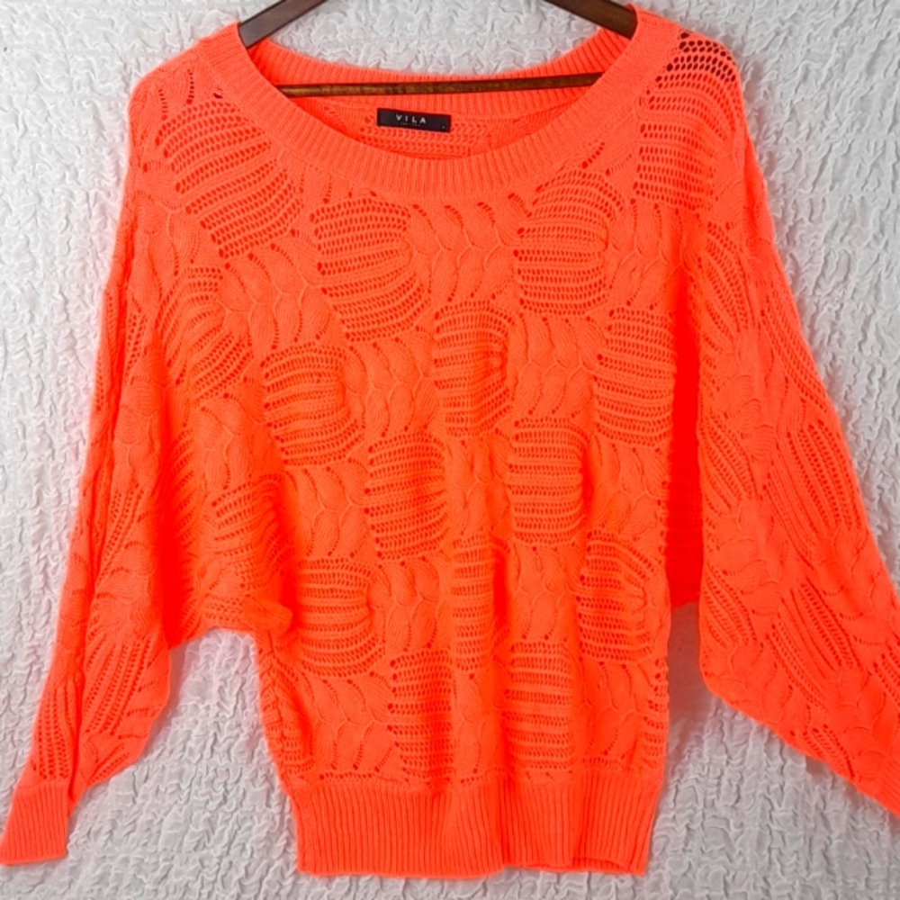 Vila Tegal Knit Top Blouse Medium Orange